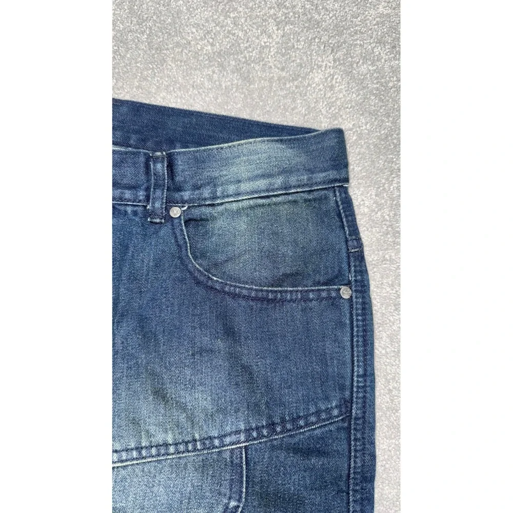 Craze Mens Straight Leg Jeans Blue Faded Wash Curved Seam Streetwear Denim - Picture 6 of 10